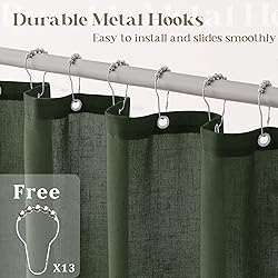 90 Inch Shower Curtain Olive Green Linen Extra Long