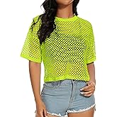 Women's Mesh Fishnet Top See Through Cover Up Short Sleeves T Shirts Sheer Blouse