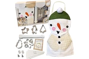 Hapinest Christmas Cookie Real Baking Decorating Kit for Kids Crafts and Gifts Ages 4 5 6 7 8 Years Old - Snowman Apron, Christmas Themed Cookie Cutters, Piping Bags and Tips, Rolling Pin, and Recipes