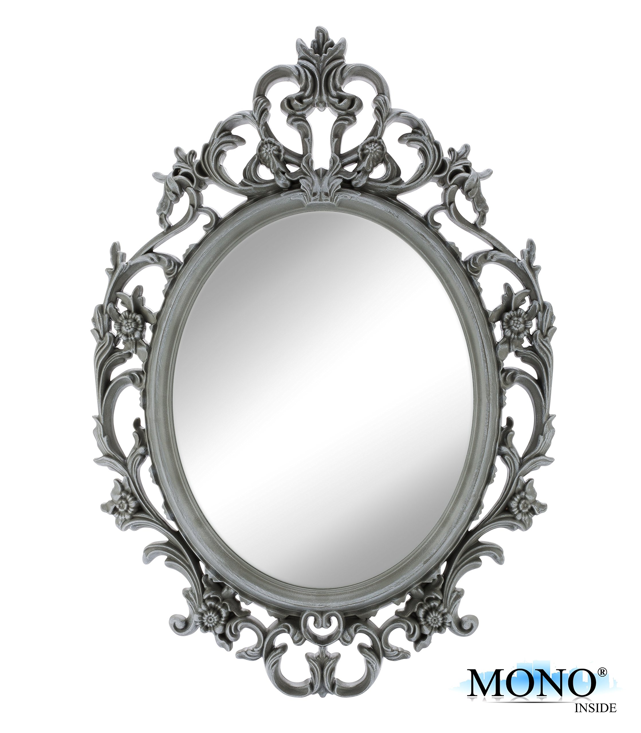 Galleon MONOINSIDE Small Decorative Framed Oval Wall Mounted Mirror, Classic Vintage Baroque