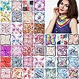 Handepo 40 Pieces Women Head Scarf Satin Square Silk Feeling Mixed Color Hair Neck Head Scarf Set, 19.69 Inch