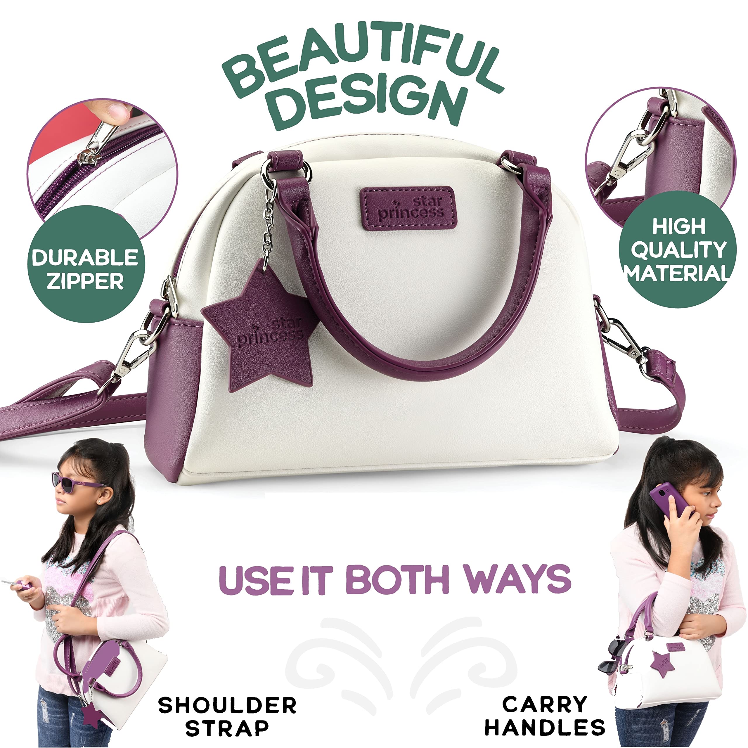 Play Purse for Little Girls - Toddler Purse with Accessories and Pretend Makeup, Kids Toy Purse Includes Handbag, Phone, Wallet, Play Makeup Pretend Play Toys Birthday Gift for Girls Age 3 4 5 6 7 8 +