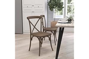 Merrick Lane Bardstown X-Back Bistro Style Wooden Dining Chair for Kitchens and Dining Rooms, High-Back Wood Stackable Kitchen Chair, Dark Natural