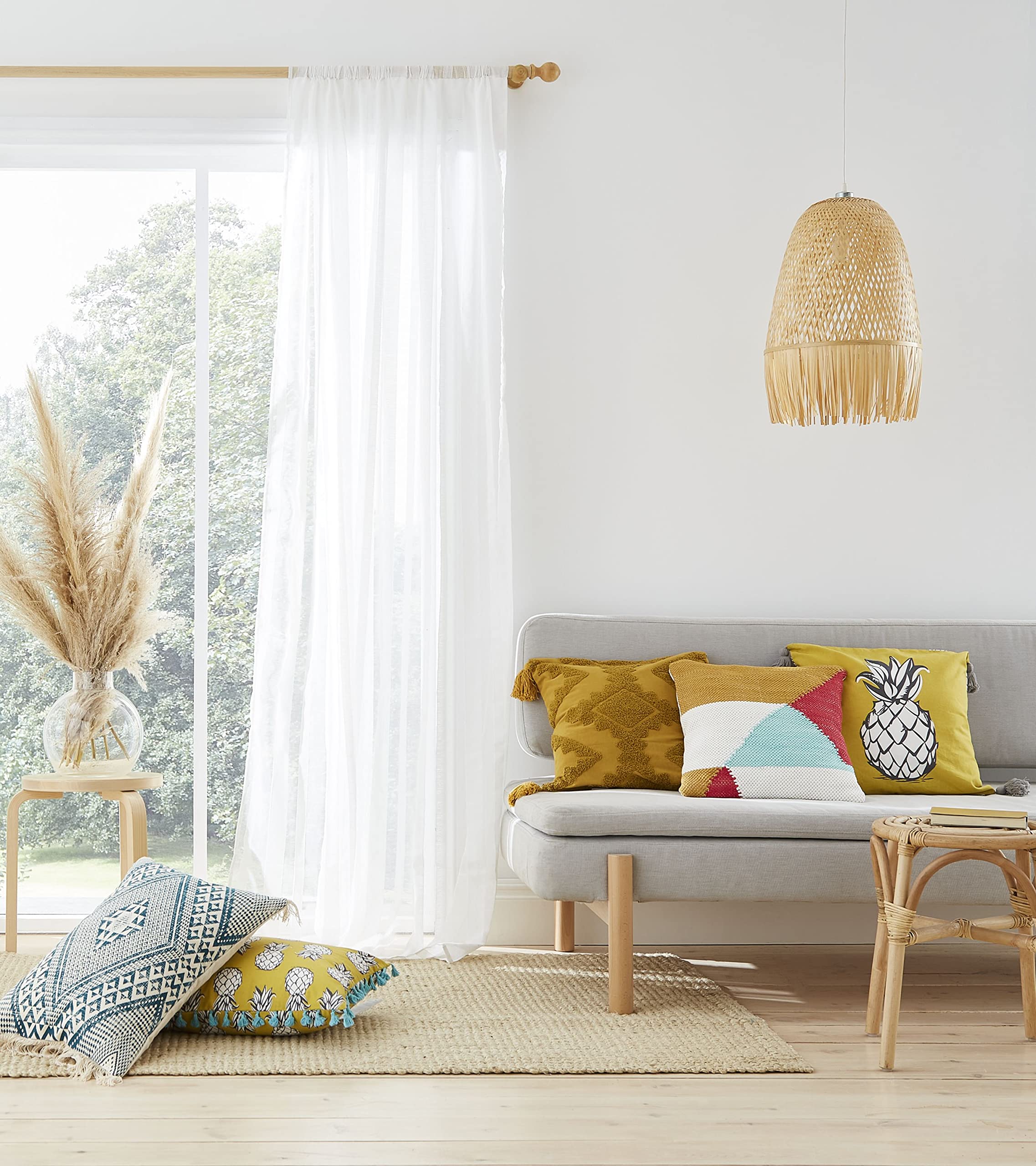 Pineapple Elephant Aletta Tufted Stripe 55x48 Inch Tab Top Voile Curtain Panel White