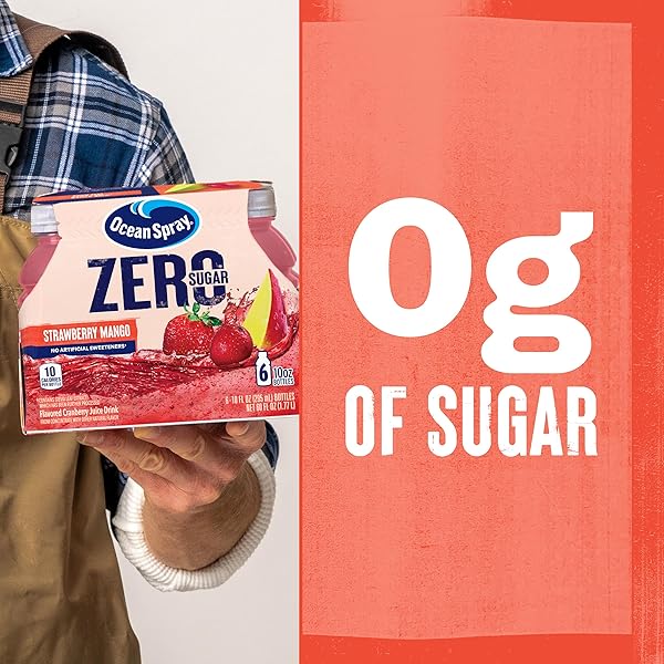 OCEAN SPRAY® ZERO SUGAR STRAWBERRY MANGO JUICE DRINK, STRAWBERRY MANGO JUICE DRINK SWEETENED WITH STEVIA, 10 FL OZ BOTTLE, 6 COUNT (PACK OF 1)