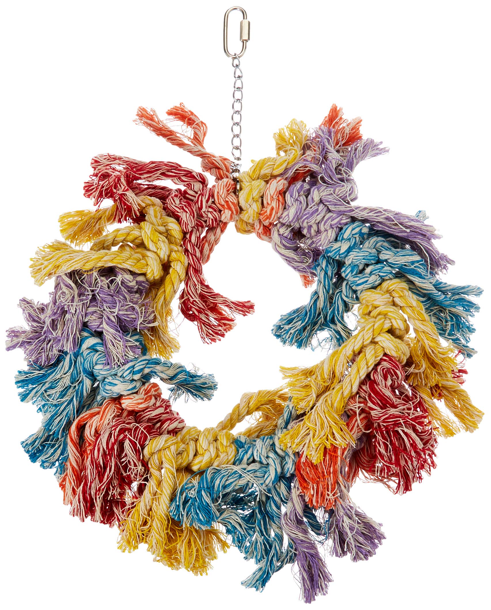 HAPPYPET Flossin Ring Bird Toy Large Durable Hanging Fun Interactive Climbing Swinging Perch Exercise Playing Cage Accessory for Parrots Cockatiels