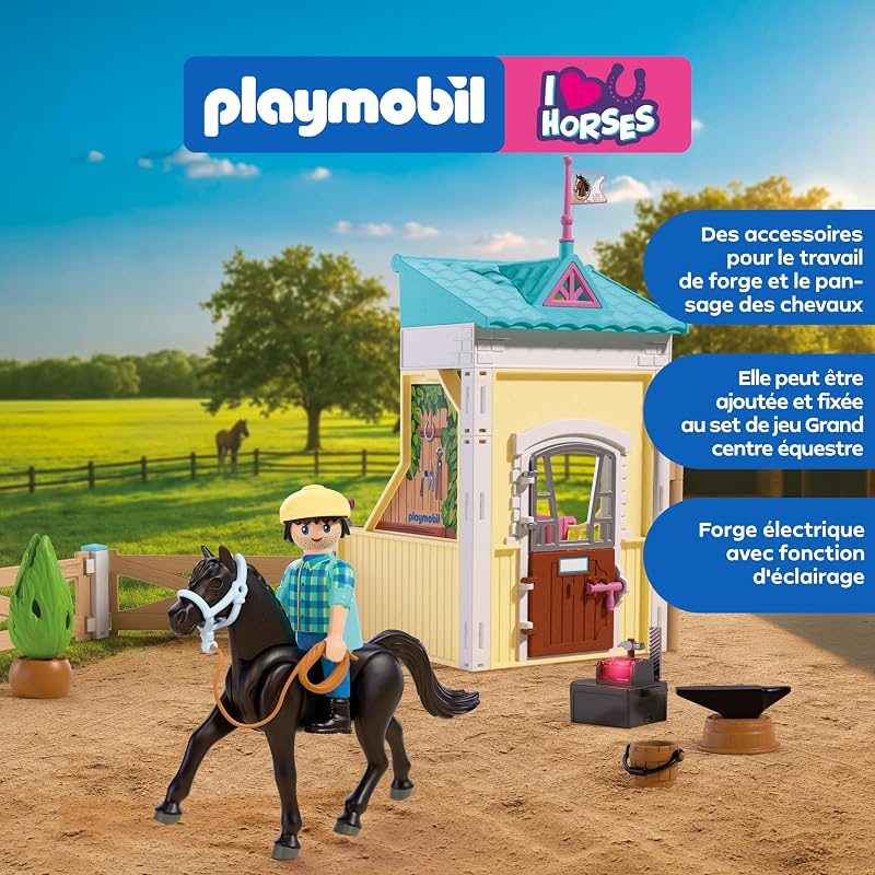 | I Love Horses | Petite écurie avec maréchal-ferrant | Box pour Cheval avec Forge Lumineuse, Outils et Accessoires de Soin | pour Enfants à partir de 4 Ans | 72131 — photo 4 sur 7