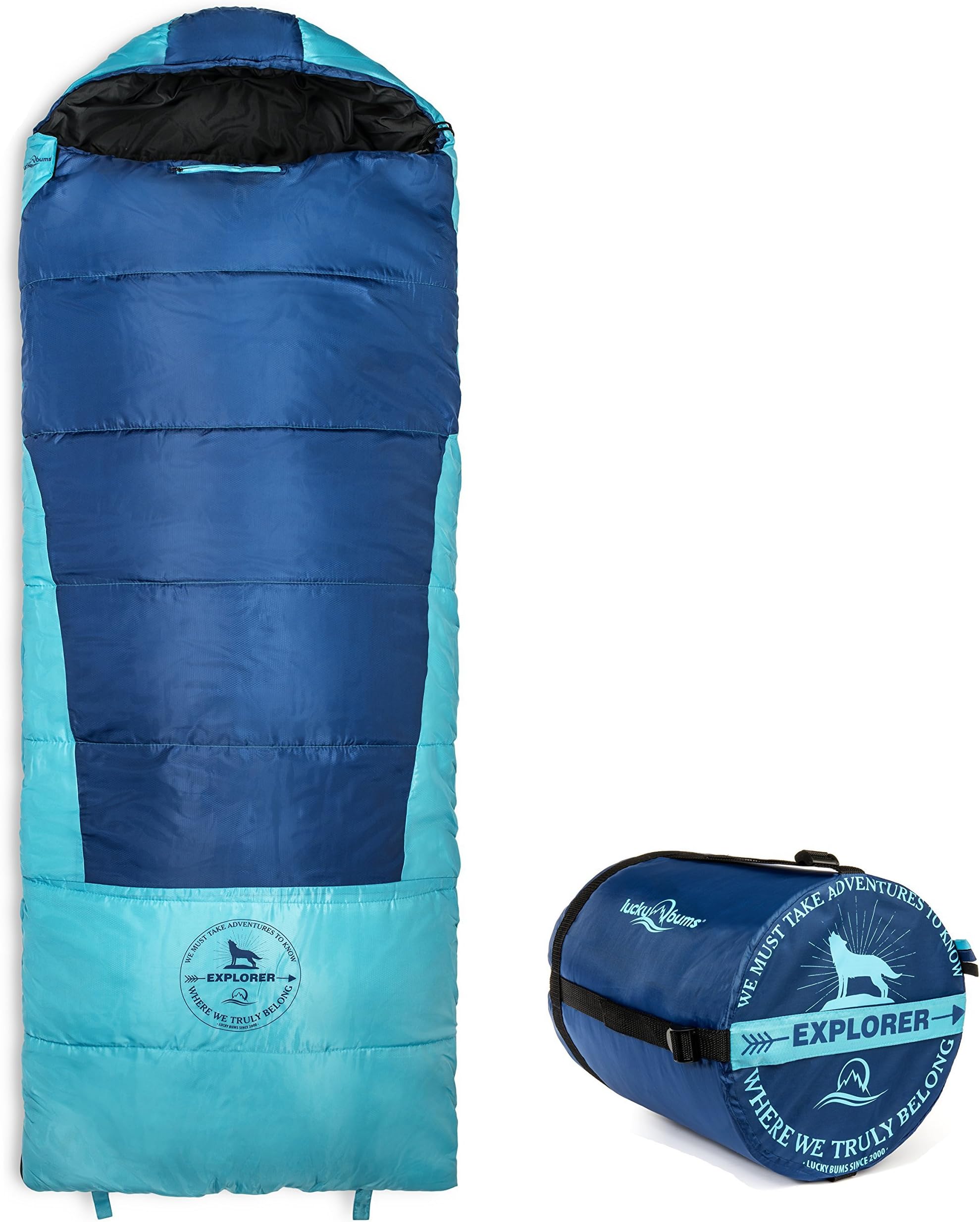 Lucky Bums Youth Explorer 30F/-1C Temperature Rated Envelope Style Sleeping Bag, Compressing Carry Bag Included