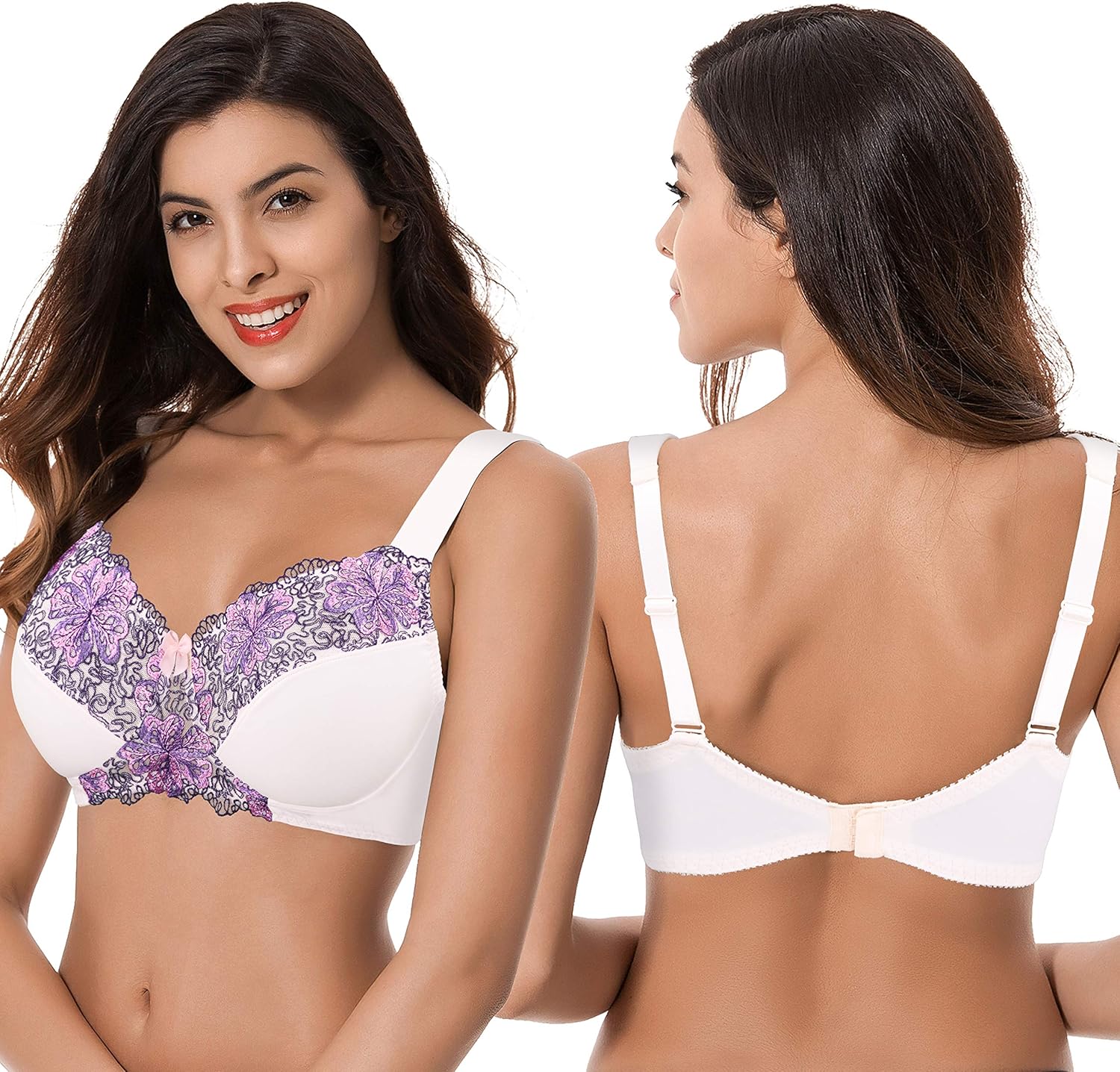 Curve Muse Women's Plus Size Minimizer Wireless Unlined Bra with Embroidery Lace at  Women’s Clothing store