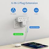 Mscien 6 in 1 Plug Adaptor UK Wall Socket 315° Rotating USB C 2x USB-A view 4