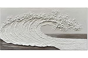 NANKAI Art 24x48 inch Hand-Painted 3D Ocean Waves Oil Painting Natural Scenery White Abstract Canvas Art Mural