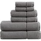Vera Wang - Bath Towels, Super Soft 100% Cotton Towel Set, Highly Absorbent with a Medium-Weight Plush Feel, Low Linting & Fade Resistant Bathroom Towels (Modern Lux Grey, 6 Piece)