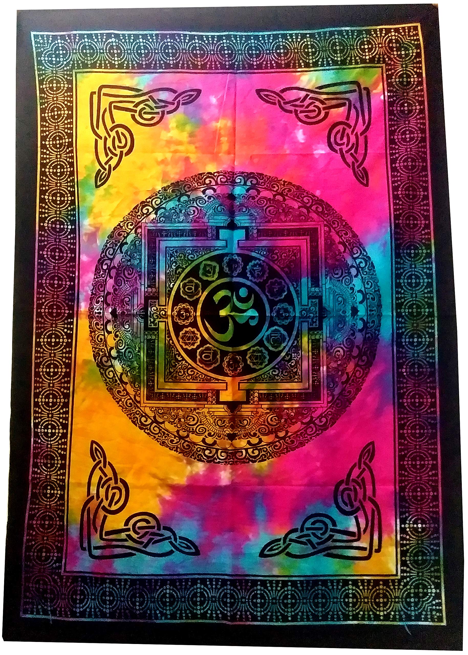 Purpledip Cotton Wall Poster 'Tibetan Aum': Bohemian Wall Hanging (20041)