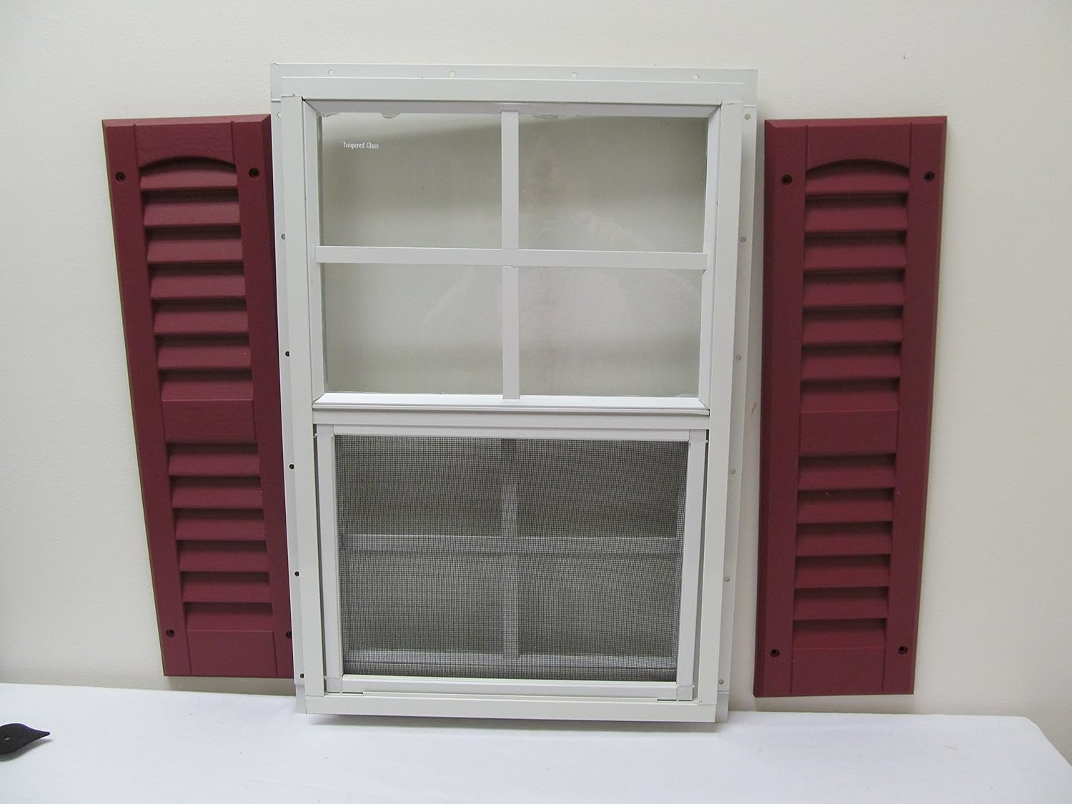 Shed Window with Shutters 14 X 21 White JChannel Safety Glass
