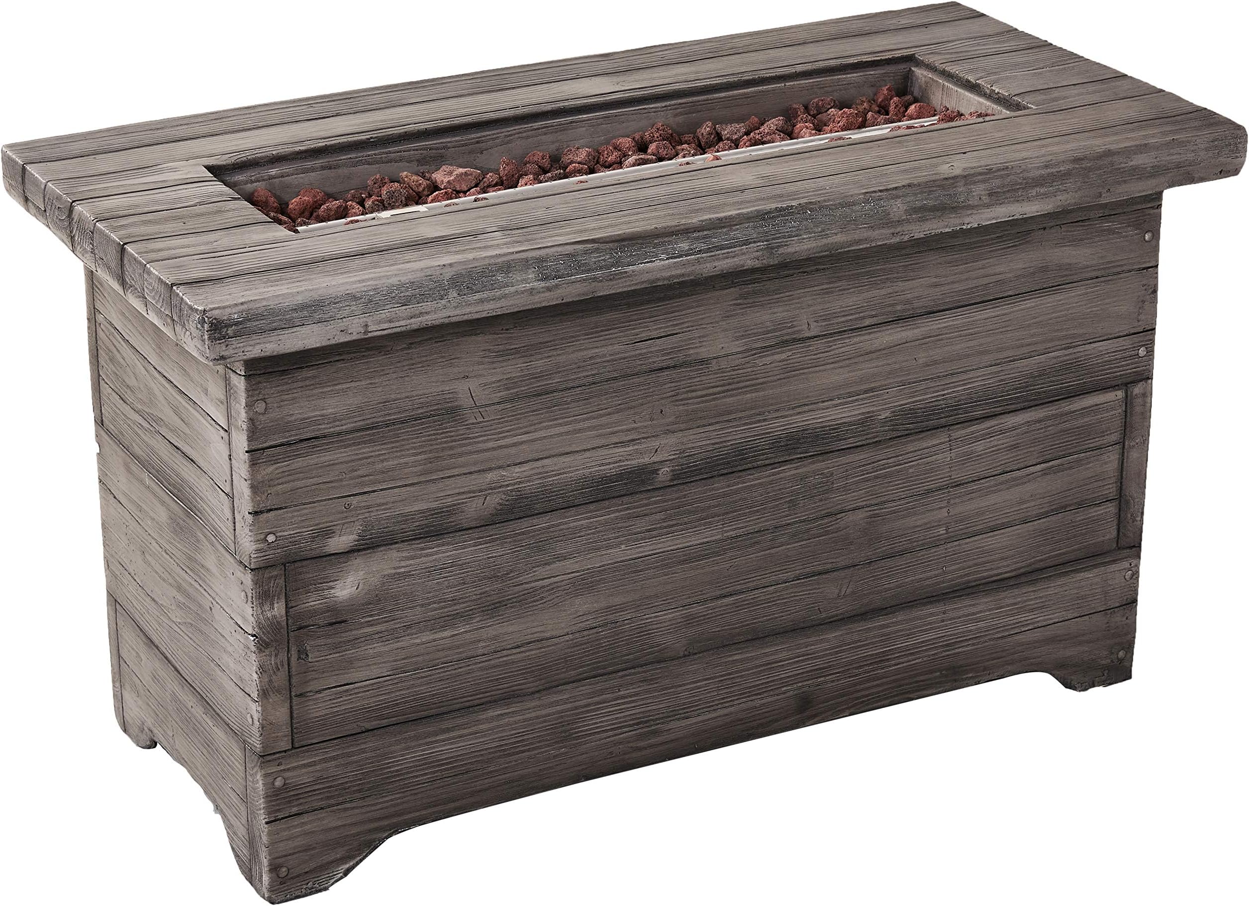 Belmont Home Luciano Weathered Brown Wood Rectangular Gas Fire Pit