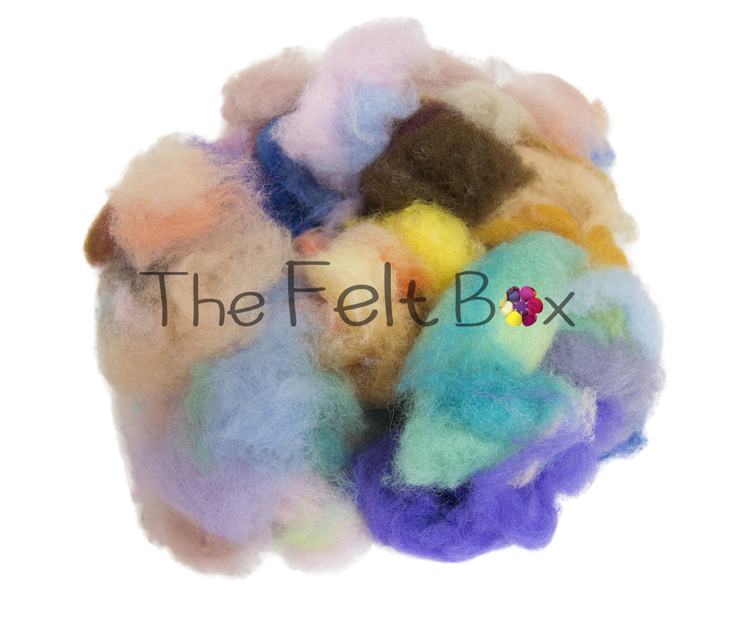 Waste Felting Fibres – Carded Oddments & Tops Mix, 100g (3.5oz) – Assorted Colours for Needle & Wet Felting, Fibre Art, Craft Projects