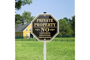 KOALAAT No Soliciting Sign, 10" x 10" Large Private Property No Loitering No Soliciting No Trespassing Signs for Yard House and Home With 28" Long Stake, Aluminum Metal Signs for Indoor Outdoor Use