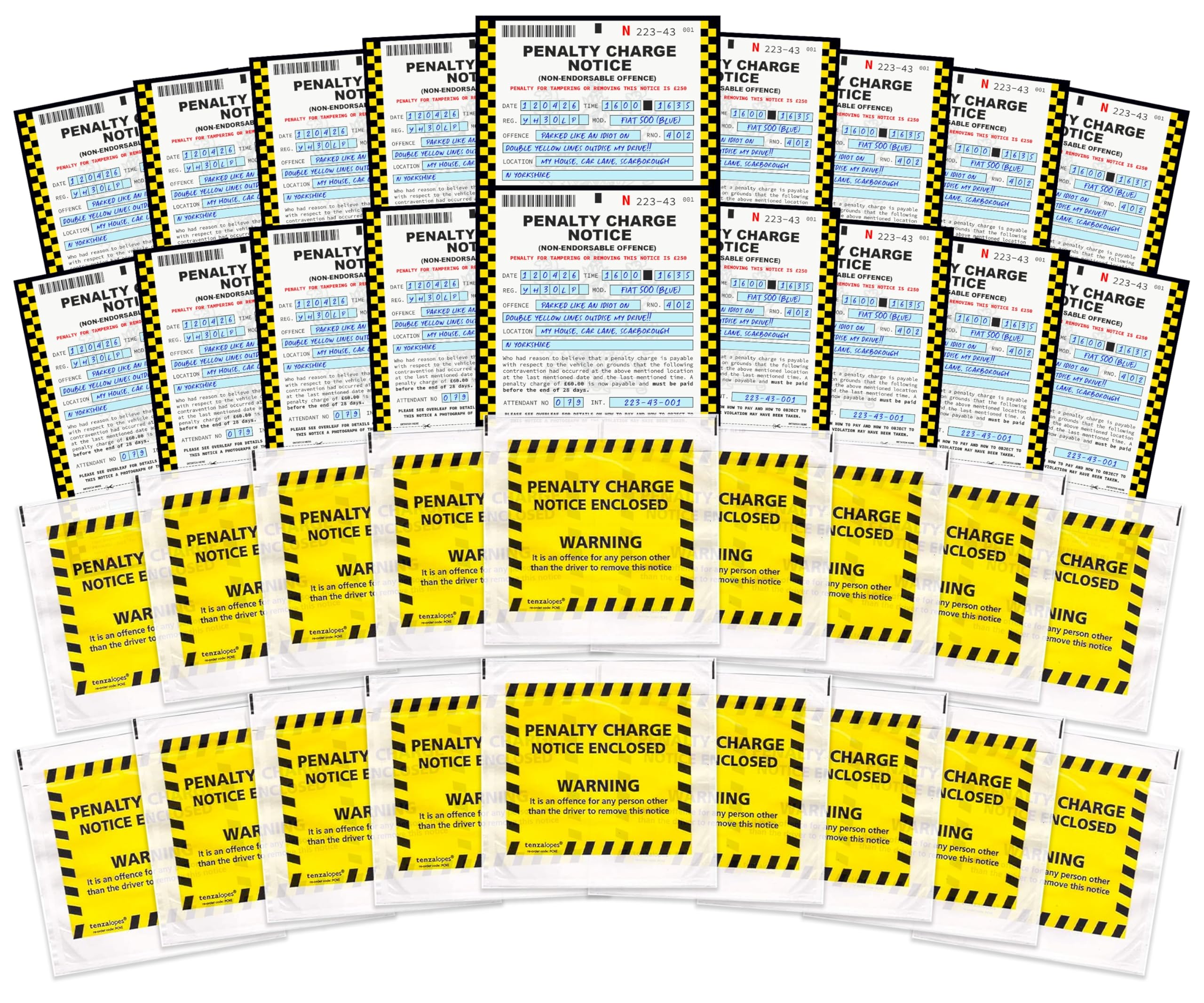 Tigoli Funny Fake Penalty Charge Notice Prank Set – Hilarious Joke Parking Ticket Gag with Realistic Envelope Wallet | Great Novelty Gift for Friends, Family & Co-Workers (20 Pack)