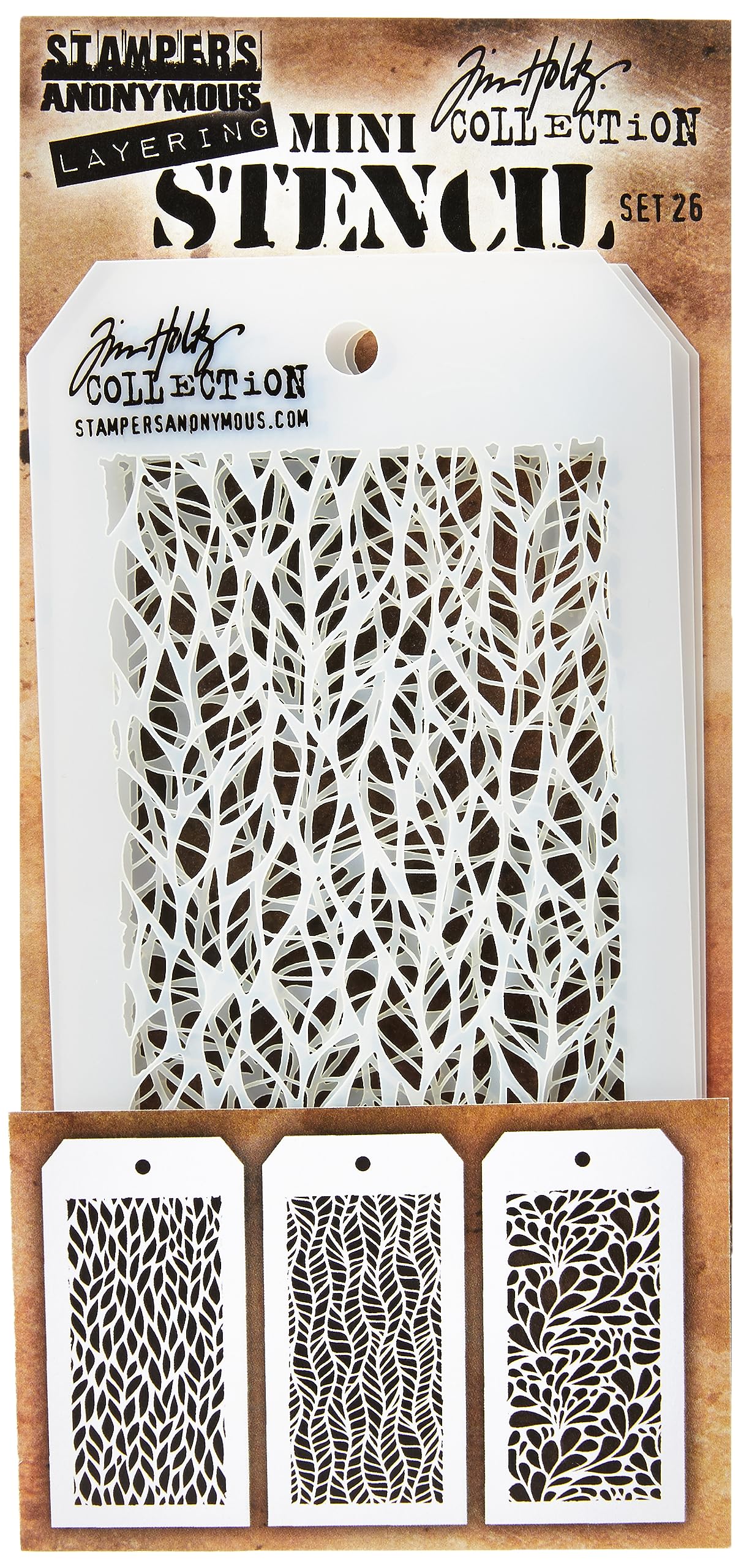 Stampers Anonymous AGMST026 Tim Holtz Mini Stencil Set 26, Synthetic Material, 21.6 x 9.1 x 0.1 cm