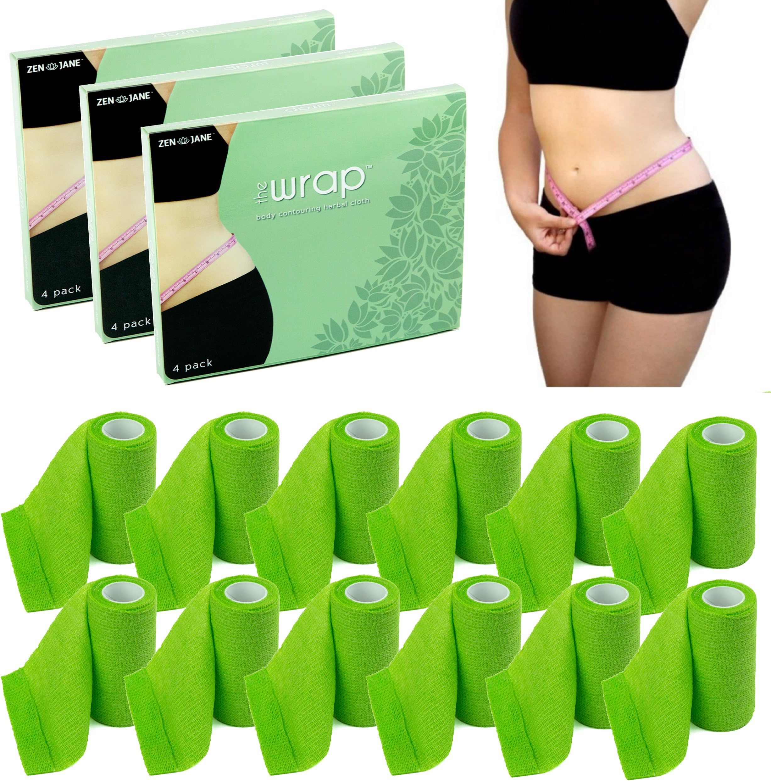 THE WRAP by Zen Jane - The Kit with The Roll - It Works to Tone Tighten & Firm - 4 Ultimate Body Contouring Cream Infused Cloths - Reduce Fat and Trim Down Inches (Three Boxes 12 Rolls)