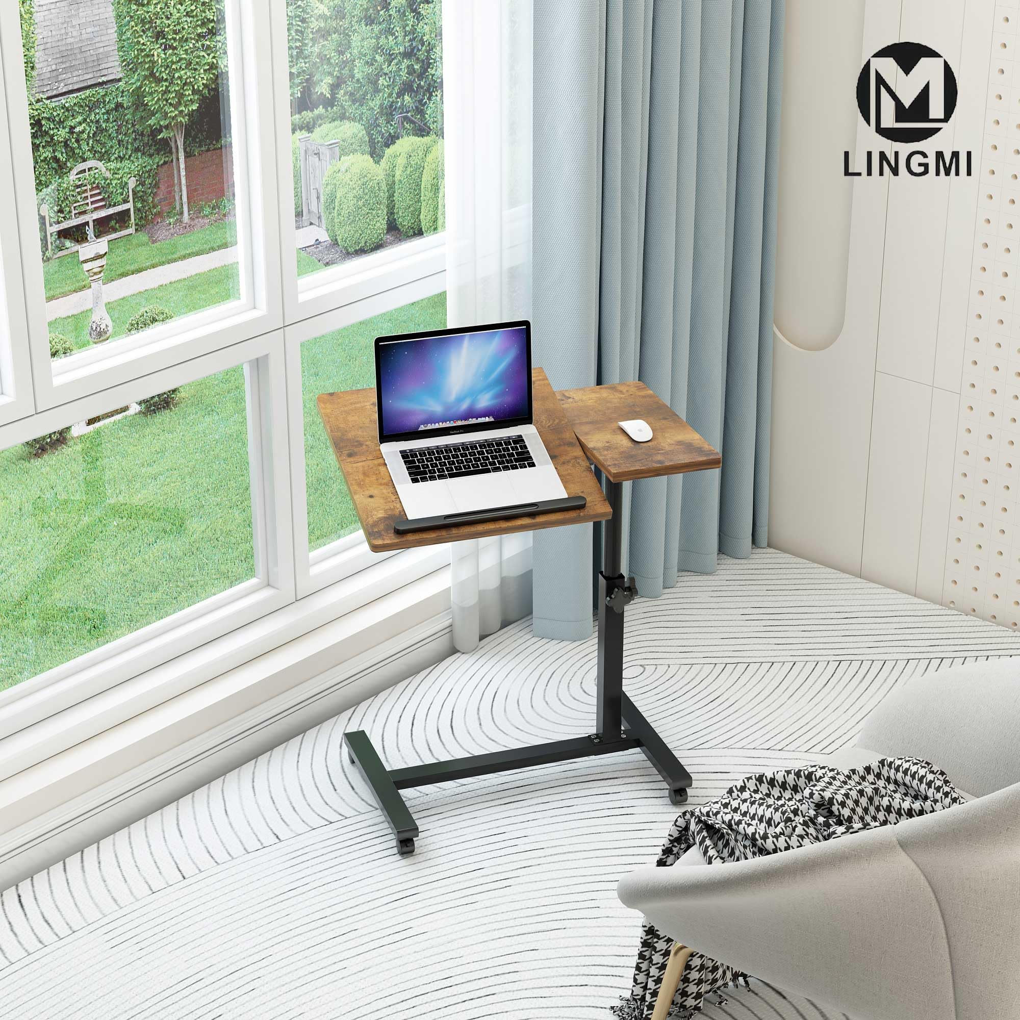 Overbed Bedside Desk Mobile Rolling Laptop Stand Tilting Overbed Table with Wheels Height Adjustable Tray Table for Laptop Bed Sofa Side Table