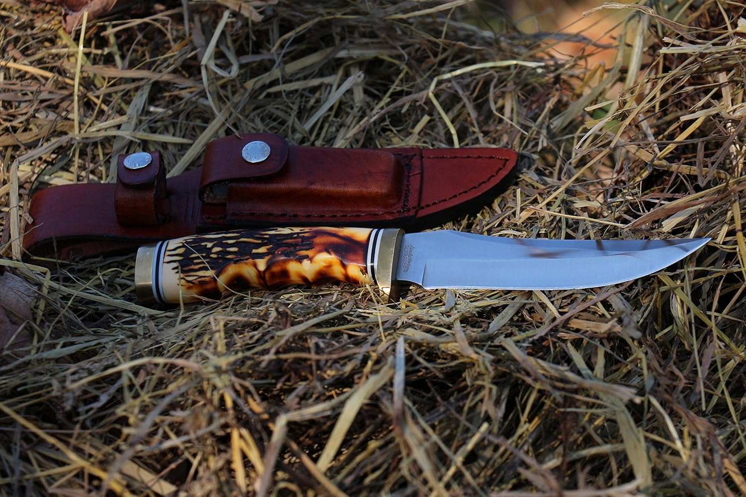 Uncle Henry 153UH Golden Spike Rat Tail Tang 9.25in S.S. Fixed Blade Knife with a 5in Blade and Staglon Handle for Outdoor Survival, Camping and Hunting: Sports & Outdoors