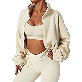 Halemet Polar Fleece Jackets for Women Full Zip Oversized Sherpa Crop Coat Lightweight Stand Collar Drawstring Sweatshirts