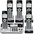 VTech VS113-5 Extended Range 5 Handset Cordless Phone for Home with Call Blocking, Connect to Cell Bluetooth, 2" Backlit Screen, Big Buttons, and Answering System, Silver & Black