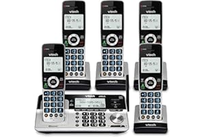 VTech VS113-5 Extended Range 5 Handset Cordless Phone for Home with Call Blocking, Connect to Cell Bluetooth, 2" Backlit Scre