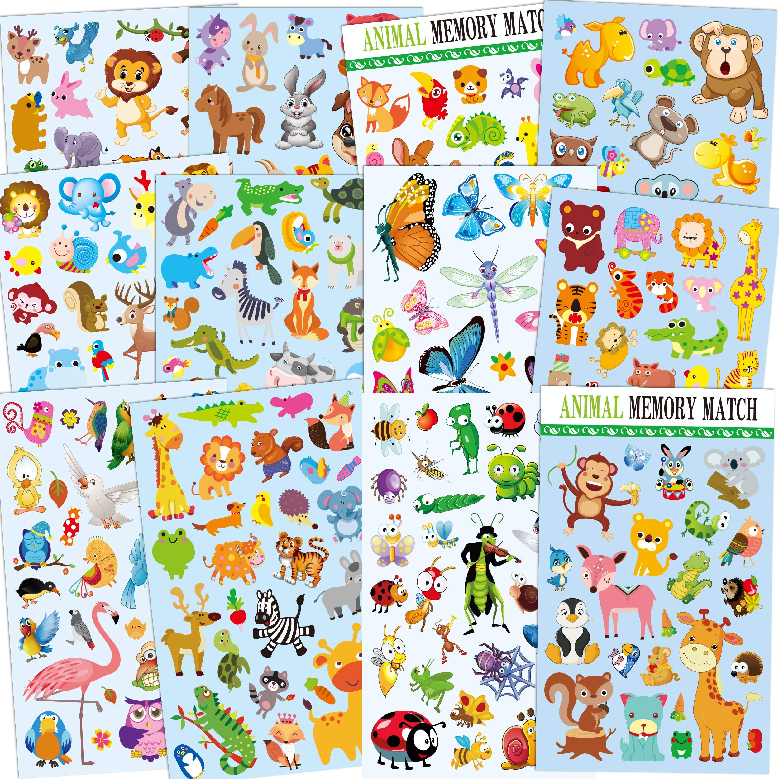 HORIECHALY 12 Sheets Cute Animal Stickers for kids, 295 different animals Including Insect