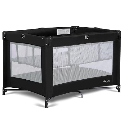 Dream On Me Zazzy Portable Playard with Bassinet in Black, Lightweight Packable and Easy Setup Baby Playard with Mattress and Travel Bag
