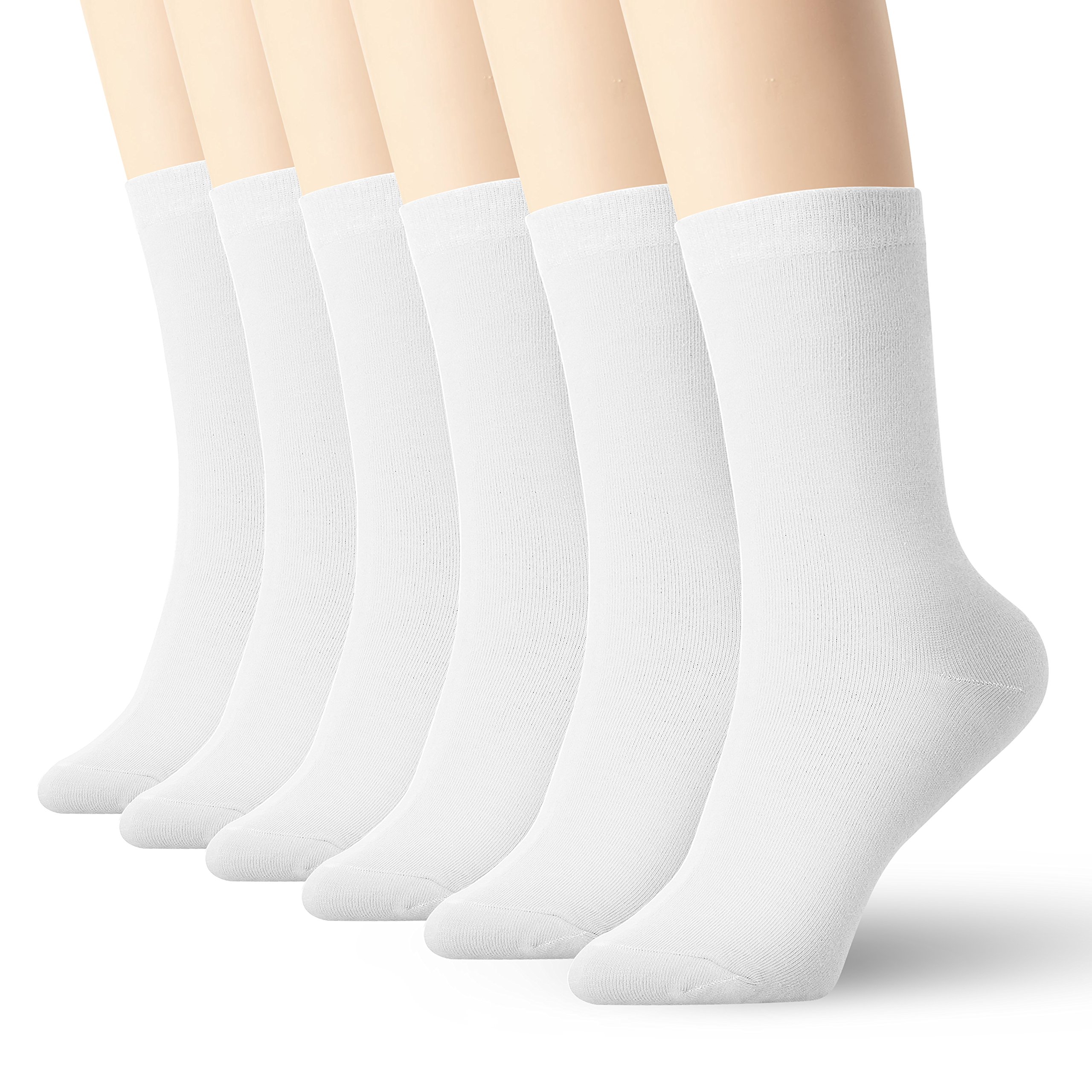Photo 1 of (8.5) (FAIR) K-LORRA Casual Cotton Crew Socks For Women and Men, White Dress Socks, 6 Pairs, Size 6 to 8.5