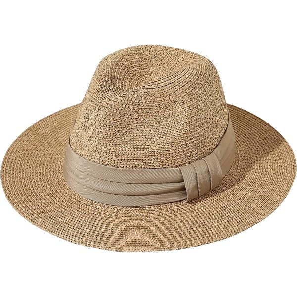 Women Wide Brim Straw Hat: Khaki Sun Protection Summer Beach  display picture 1