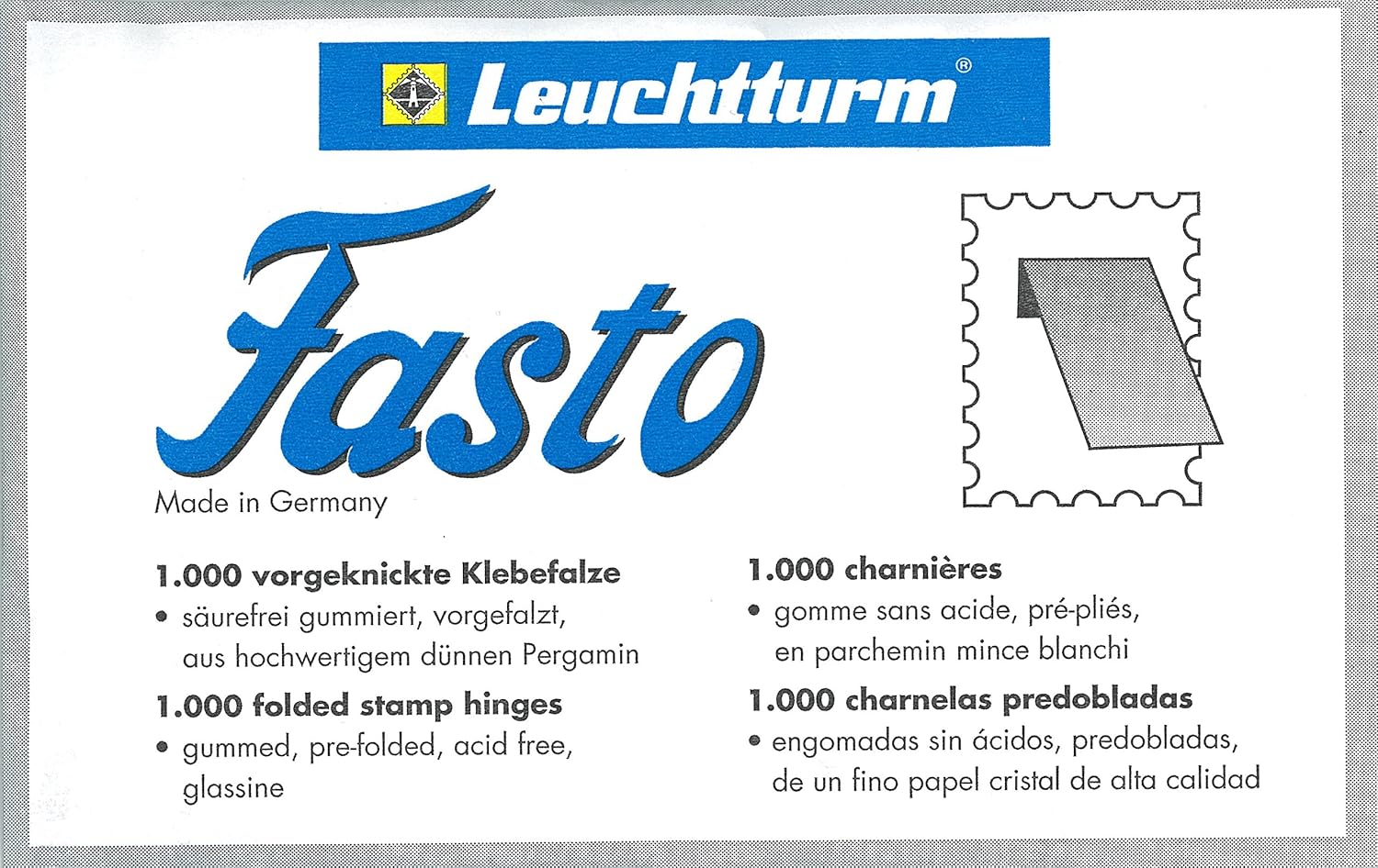 Leuchtturm Folded Stamp Hinges FASTO, White