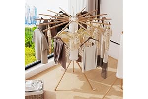 LIENAHU Clothes Drying Rack Tripod,Drying Rack Clothing,Laundry Drying Rack,Floor Standing,16 Wooden Poles,Collapsible Drying