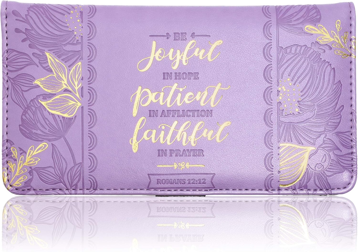 Religious Checkbook Cover Wallet for Women & Men Christian Card Holder Wallet for Checks & Credit Cards, RFID Blocking, Metallic Gold Foil (6.9 x 3.75 in, Lilac)