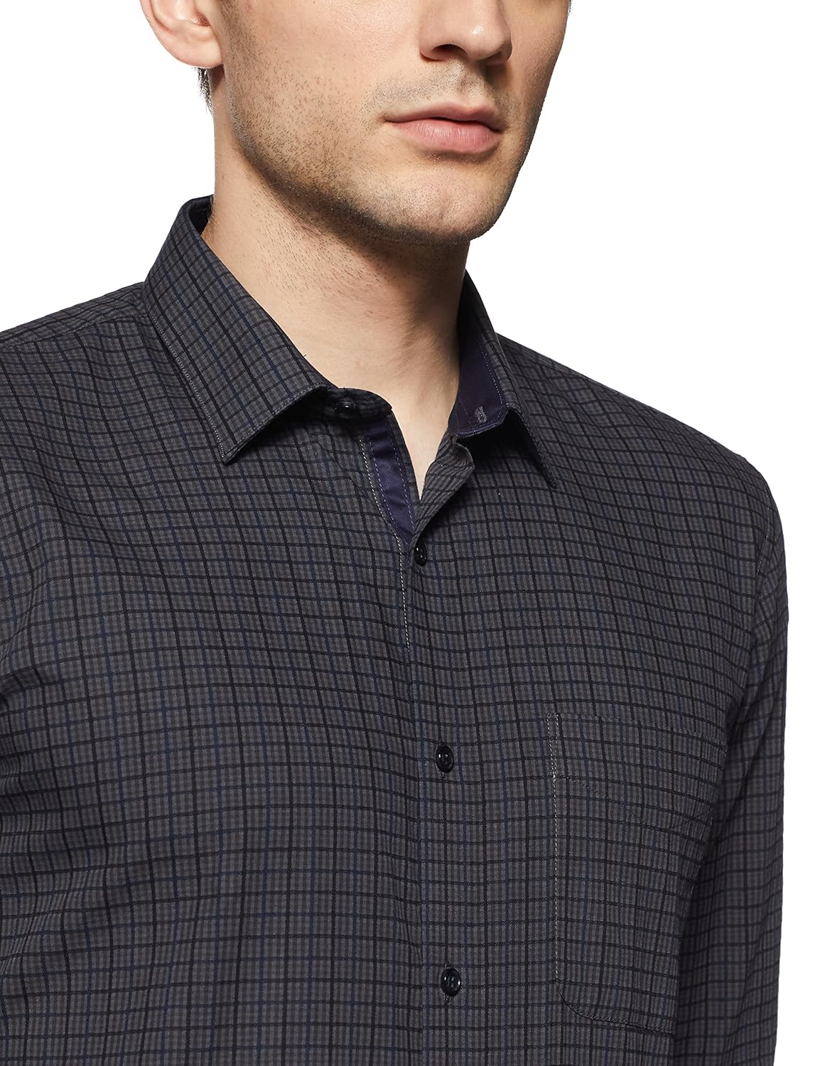 peter england men's checkered slim fit formal shirt