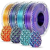 SUNLU Silk PLA+ Filament 1.75mm 250gx4, Silky Glossy PLA Plus 3D Printer Filament Bundle, Red Gold+Blue Green+Red Blue+Green 