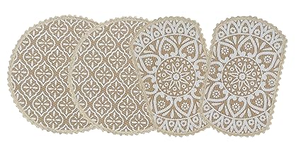 Saral Home Decorative Jute Printed Table Mat (33x33 & 38x23 cm) - Pack of 4 Pieces, White