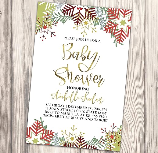 Amazon Com Christmas Baby Shower Invitation Winter Baby Sprinkle