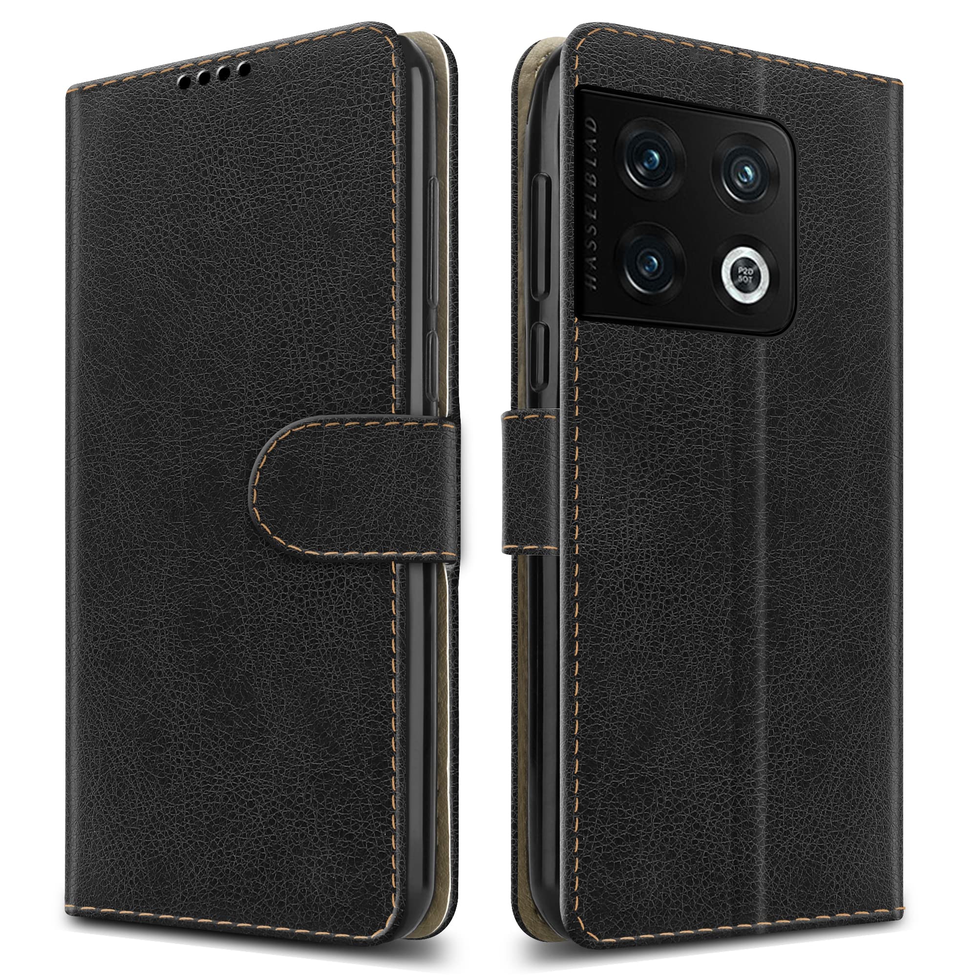PIXFAB For Oneplus 10T 5G Leather Phone Case, Magnetic Closure Full Protection Book Folio Design, Wallet Case Cover [Card Slots] and [Kickstand] For One Plus 10T 5G - Black