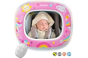 BenBat Baby Car Mirror - Safety Car Seat Mirror for Rear Facing Infant - Shatterproof Clear Wide Vision Day and Night - Entertain See and Soothe with Remote control - Crash Tested and Certified, Blue