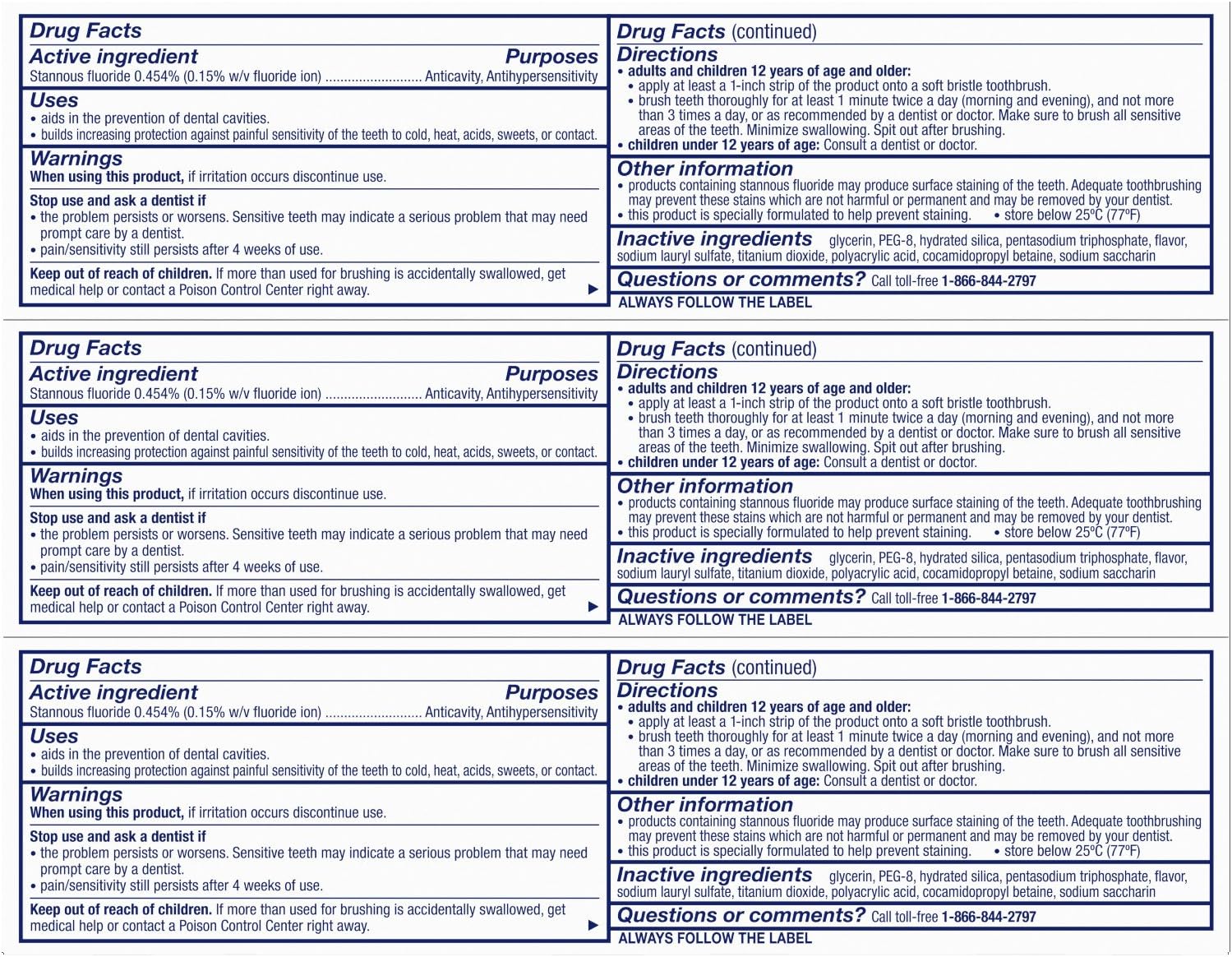 Sensodyne Rapid Relief Sensitive Fluoride Toothpaste, Extra Fresh - 3.4 Ounces -Pack of 3 tubes : Beauty