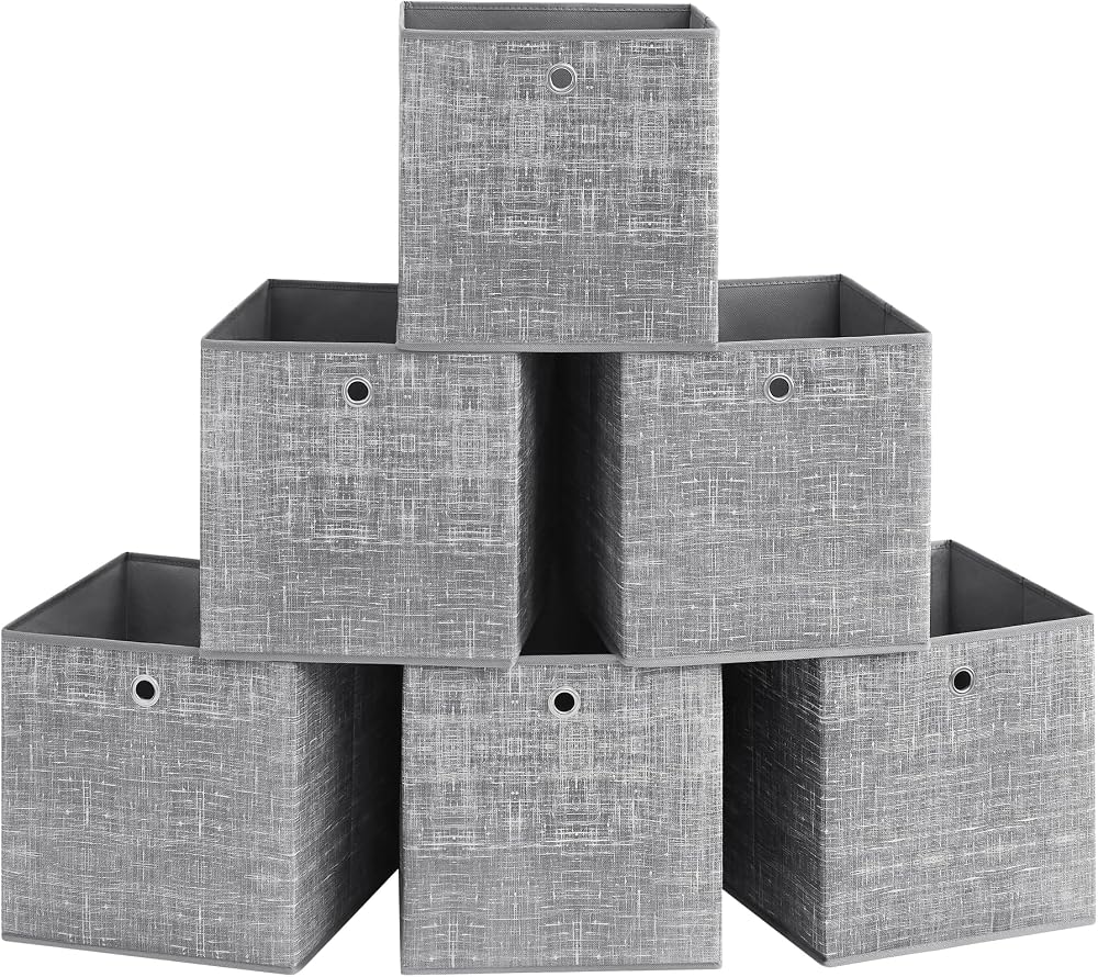 SONGMICS Storage Boxes Set of 6 33 cm Cube Boxes with Handles Heathered Grey