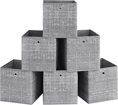 SONGMICS Storage Boxes Set of 6 33 cm Cube Boxes with Handles Heathered Grey