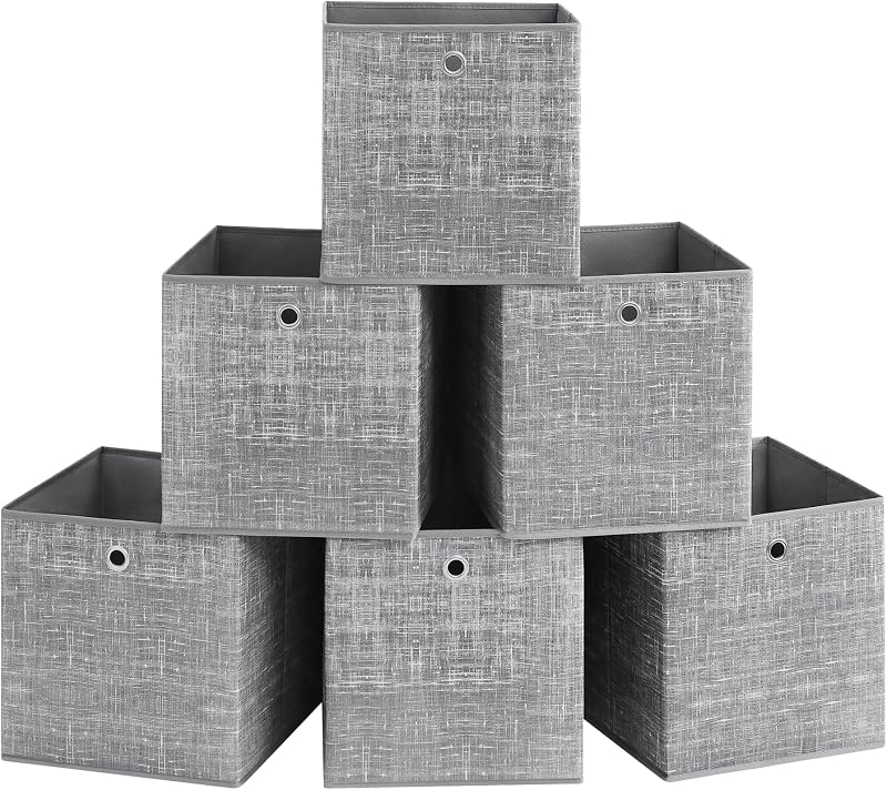 SONGMICS Storage Boxes Set of 6 33 cm Cube Boxes with Handles Heathered Grey