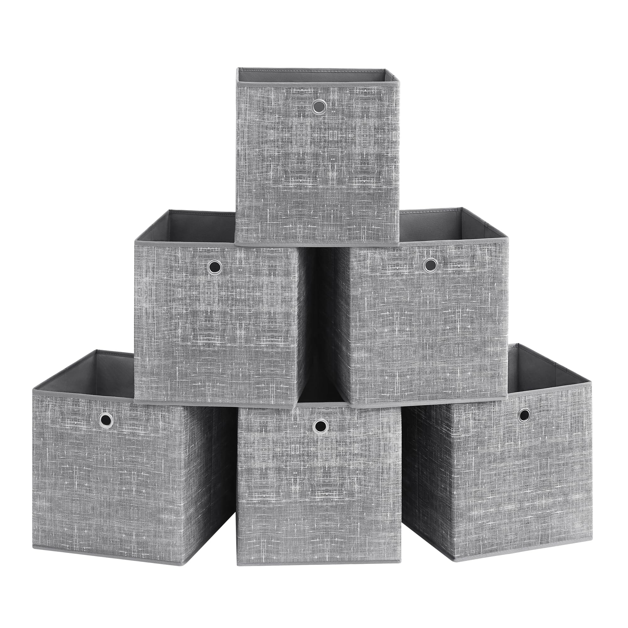 SONGMICS Storage Boxes, Set of 6 Non-Woven Fabric Boxes with Handles, 33 x 33 x 33 cm, Fit Cube Storage Unit, for Shelves, Foldable, Clothes Organisers, Heathered Grey RFB033G01