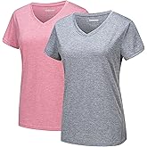 MAGCOMSEN 2 Pack Womens Short Sleeve Tees Moisture Wicking Shirts Summer V Neck Running Tops