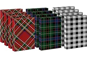 Hallmark Medium Christmas Gift Boxes with Lids (12 Shirt Boxes, 3 Designs: Blue, Green, Red Plaid, Black Buffalo Check) for Christmas, Hanukkah, Birthdays, Father's Day