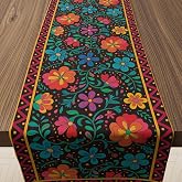 Mexican Fiesta Table Runner - Cinco De Mayo Decorations for Fiesta Party Decorations | Dia De Los Muertos Decorations Cinco De Mayo Rustic Linen Home Dining Room Kitchen Table Decor